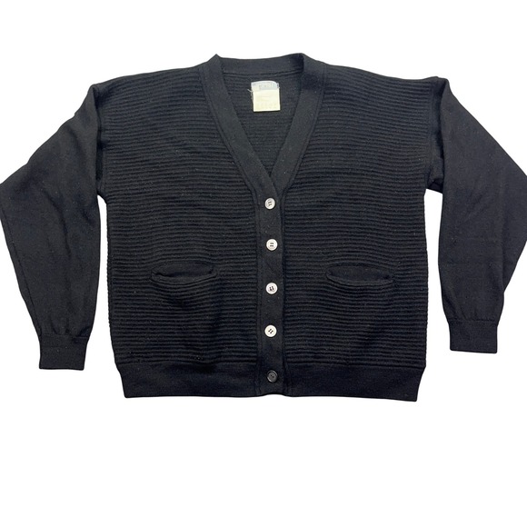 Esprit Sweaters - VTG Esprit Wool Cardigan‎ Sweater Knit Ribbed Button Front Pockets Black Sz M